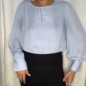 Light blue Keyhole Blouse with Puffy Sleeve- XL